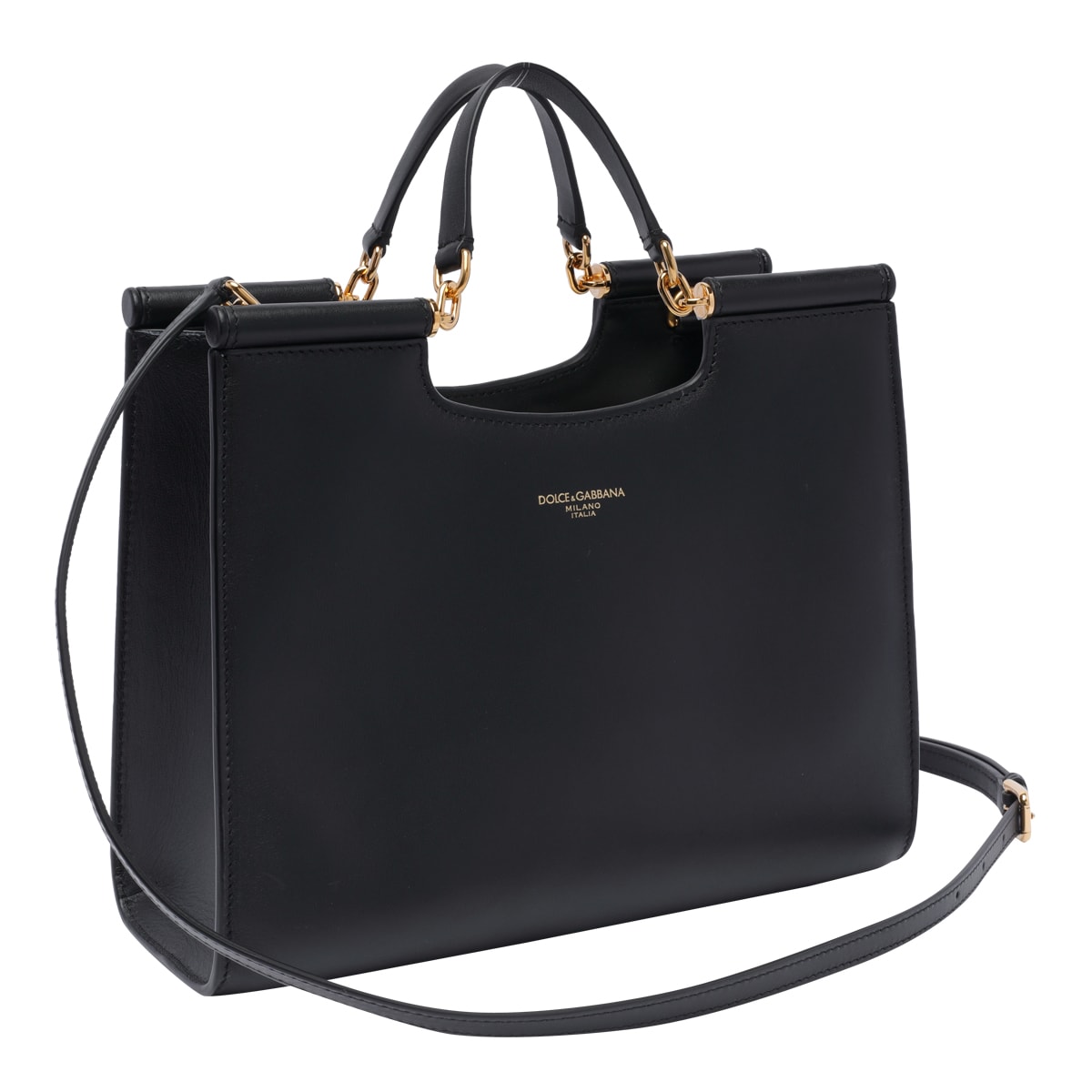 Dolce & Gabbana Black Calfskin Tote Bag With Adjustable Shoulder Strap In Black