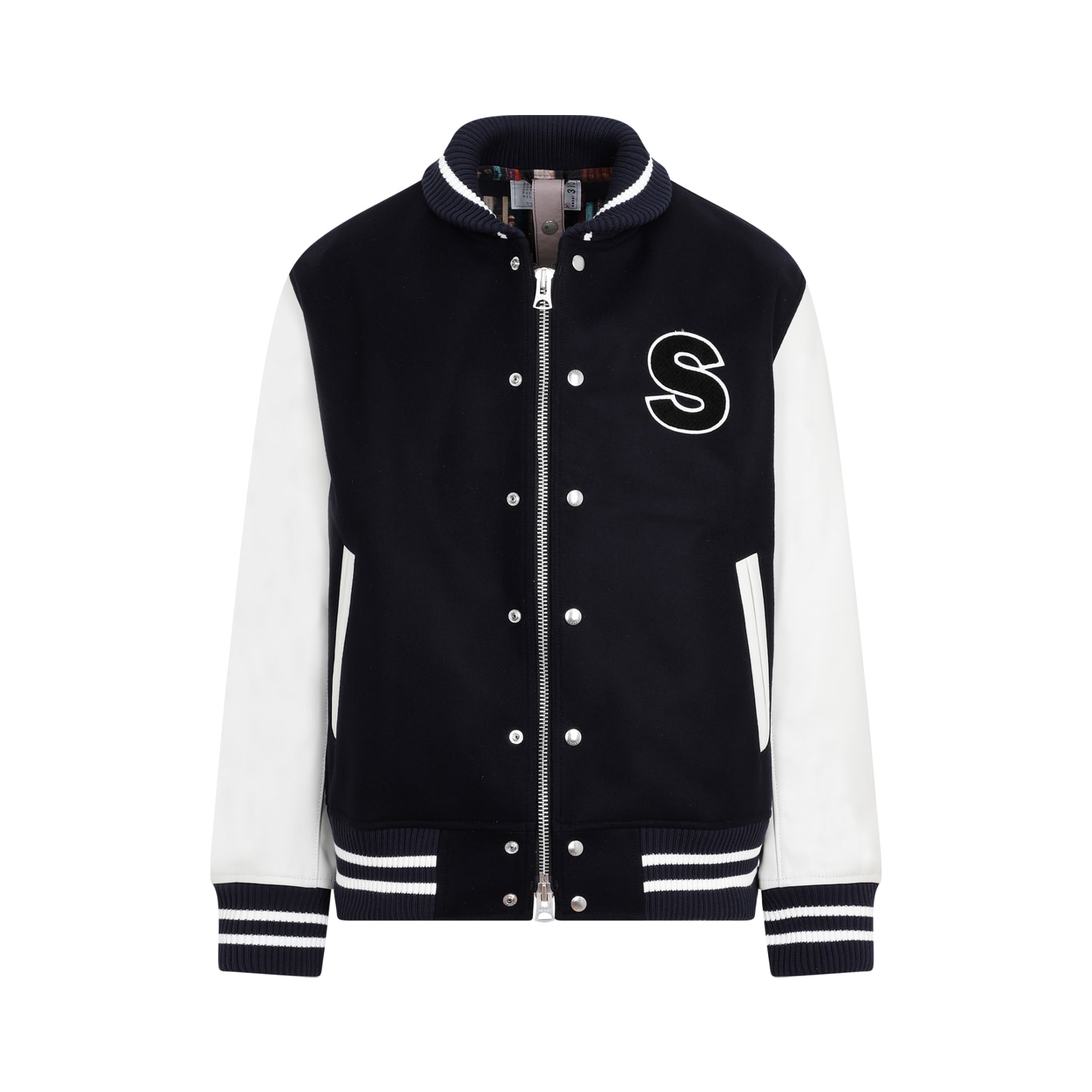 Shop Sacai Interstellar Blouson Jacket In Navy Off White