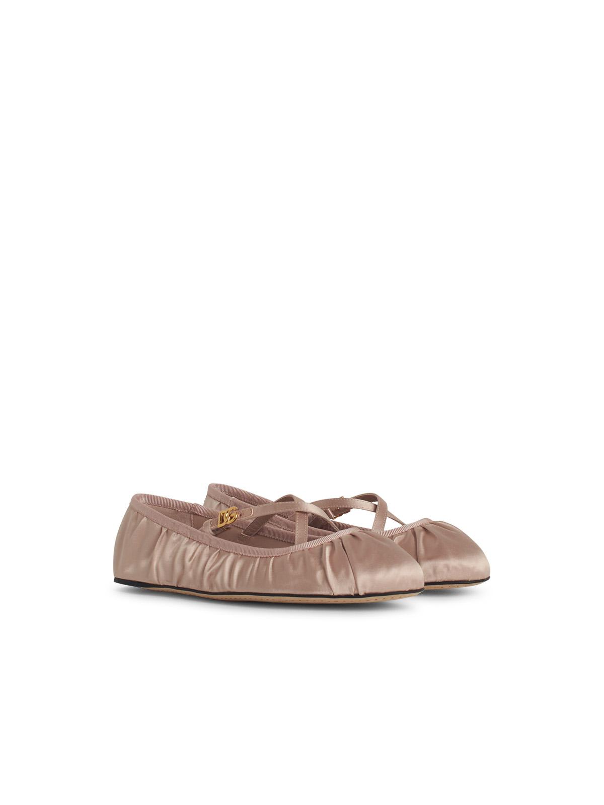 Dolce & Gabbana Pink Ballet Flats With Metallic Dg Logo Plaque In Pink