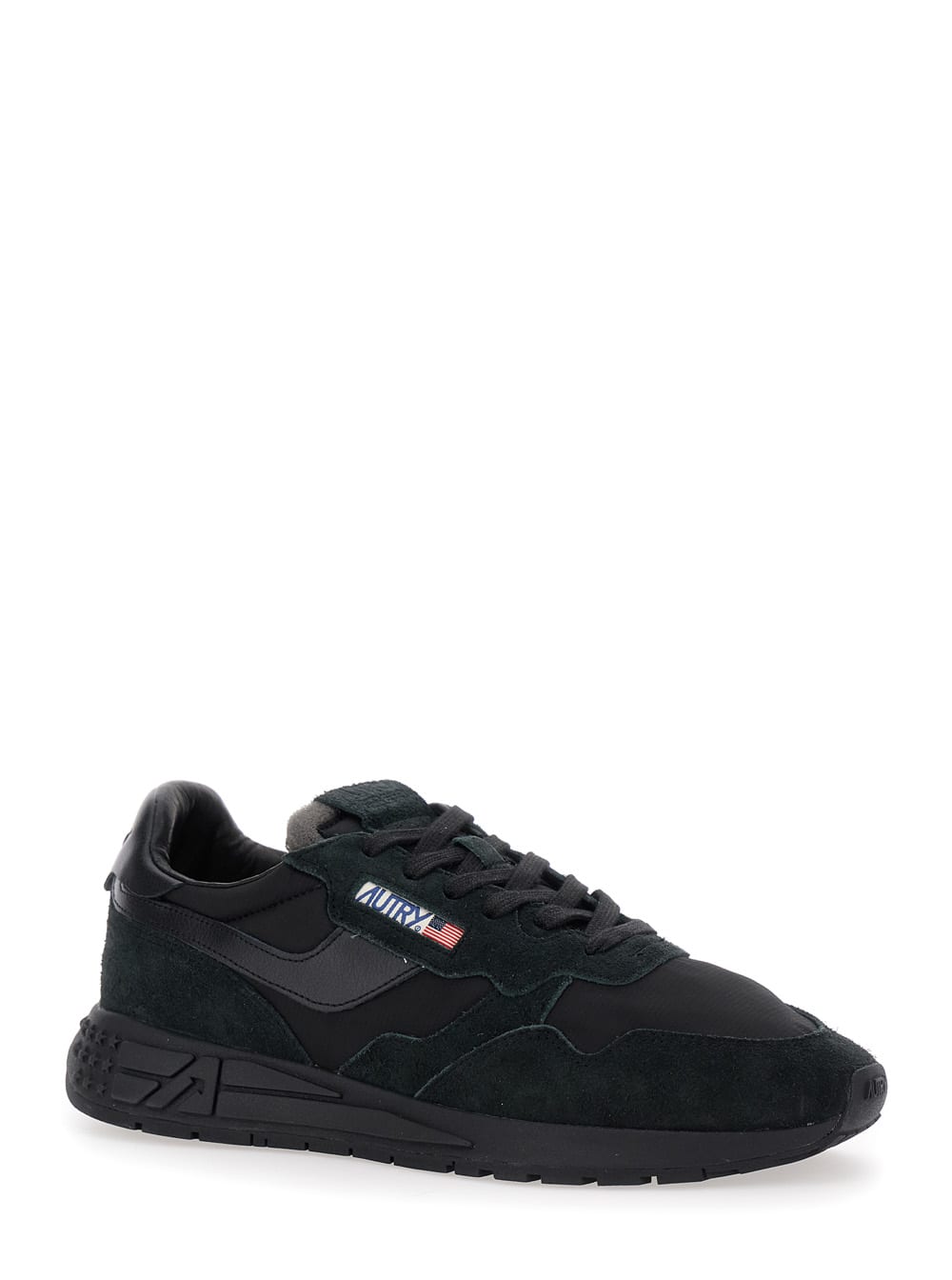 Autry Reelwind Black Low Top Sneakers With Logo Patch Ontongue And Side In Suede Man