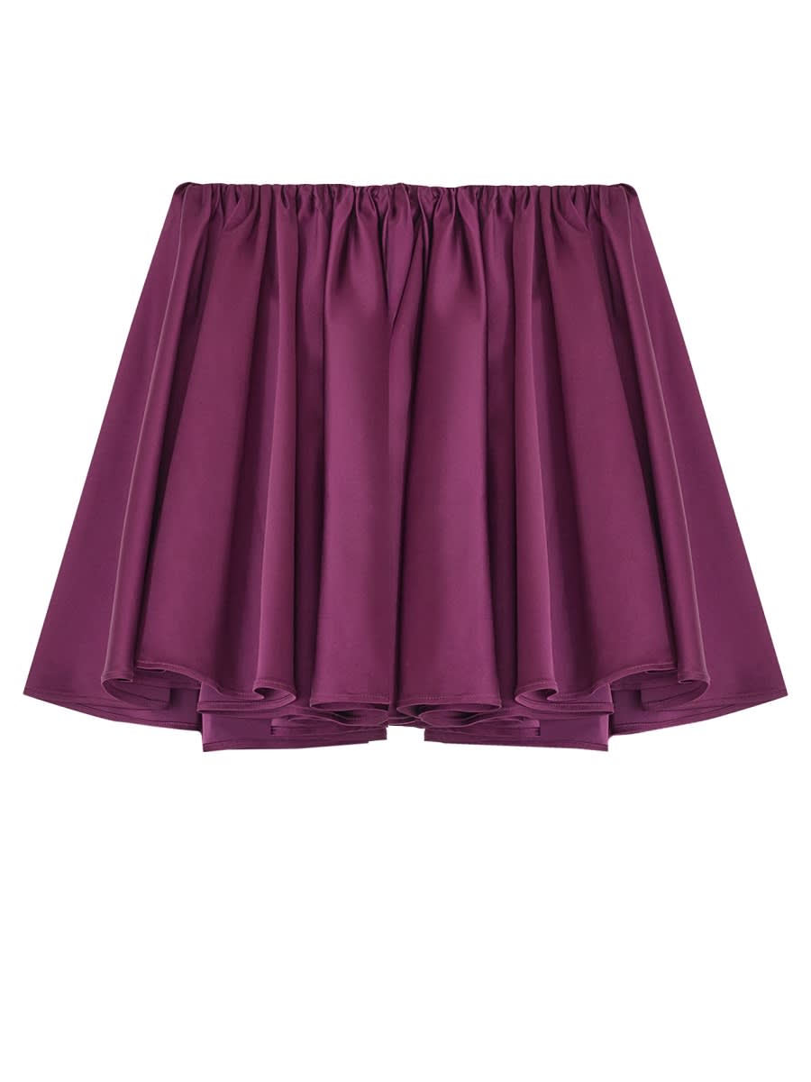 Ganni Asymmetrical Mini Skirt Satin Finish In Burgundy