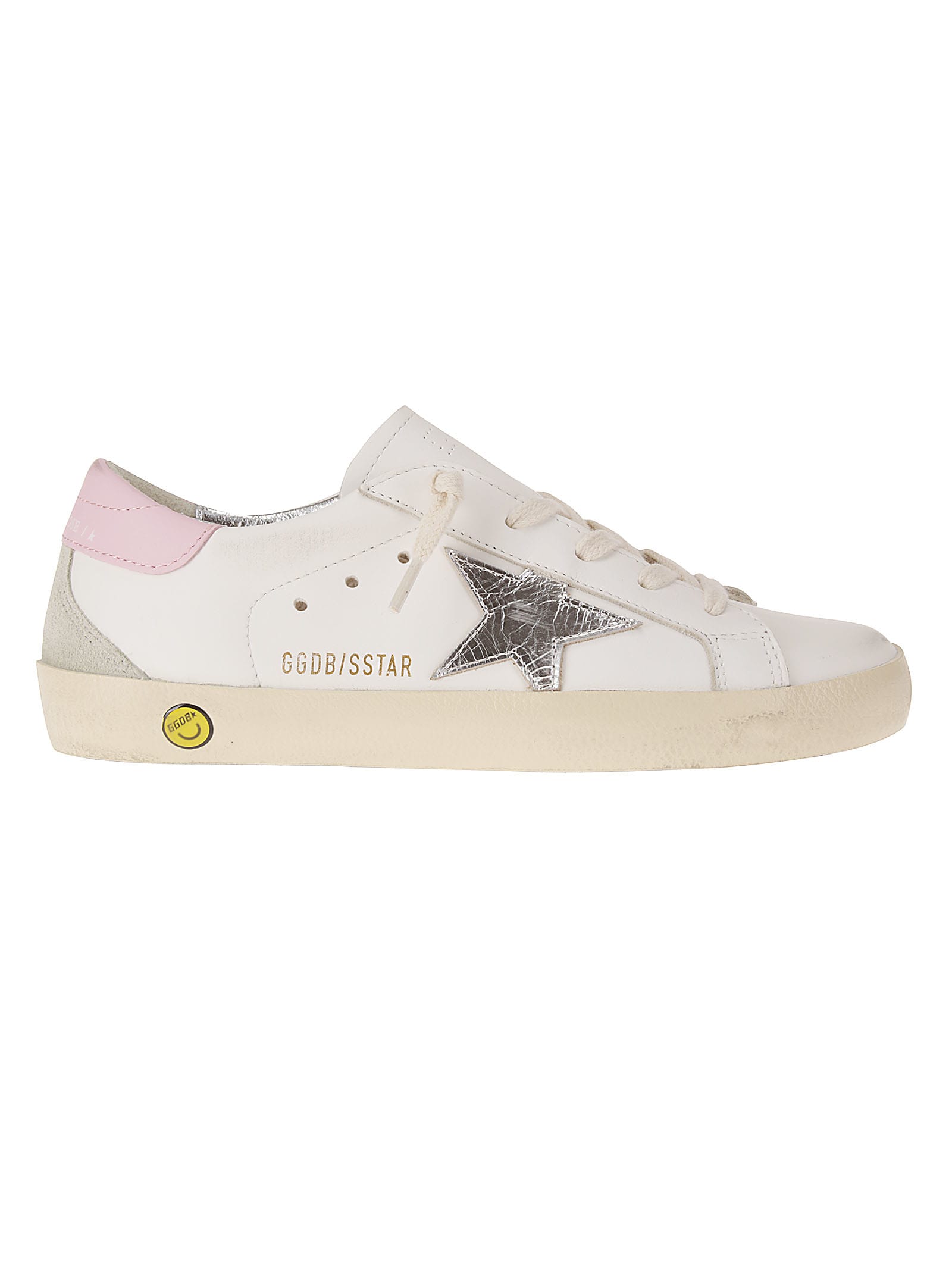 Golden Goose Kids' Super-star Leather Upper And Heel Laminated Sta In White/silver/ice/orchid Pink