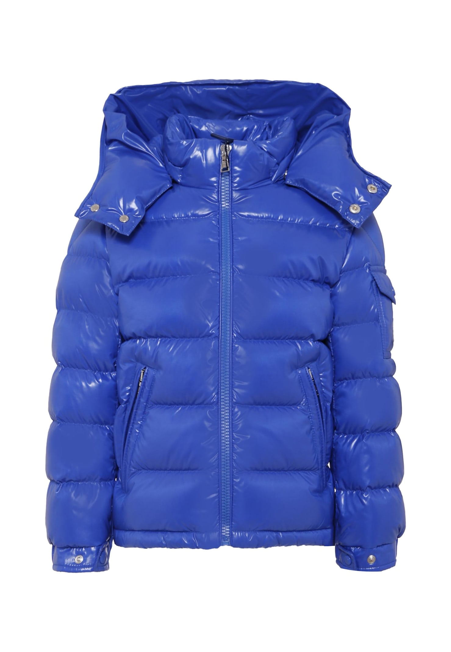 Moncler Blue Maya Down Jacket For Boy With Logo In Blue