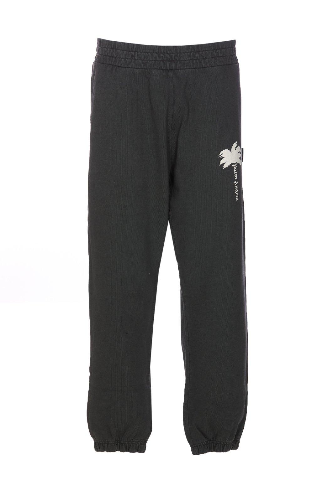 Shop Palm Angels The Palm Printed Elasticated Waist Track Trousers In Dark Grey