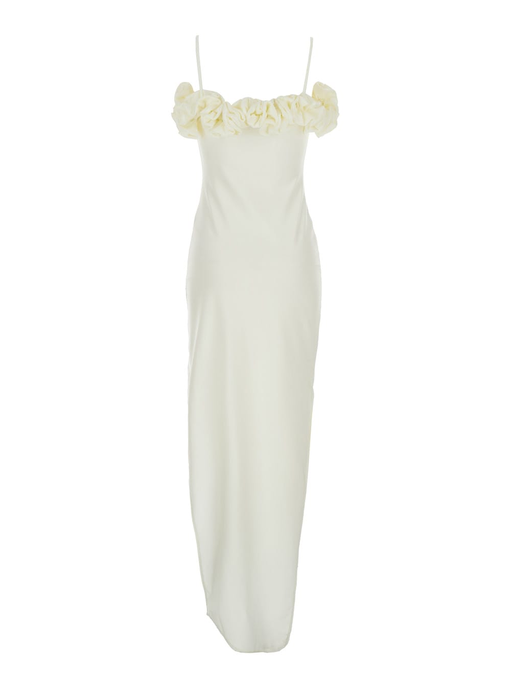 Coperni White Sleeveless Long Dress With Ruched Detail And Asymmetric Hem In White