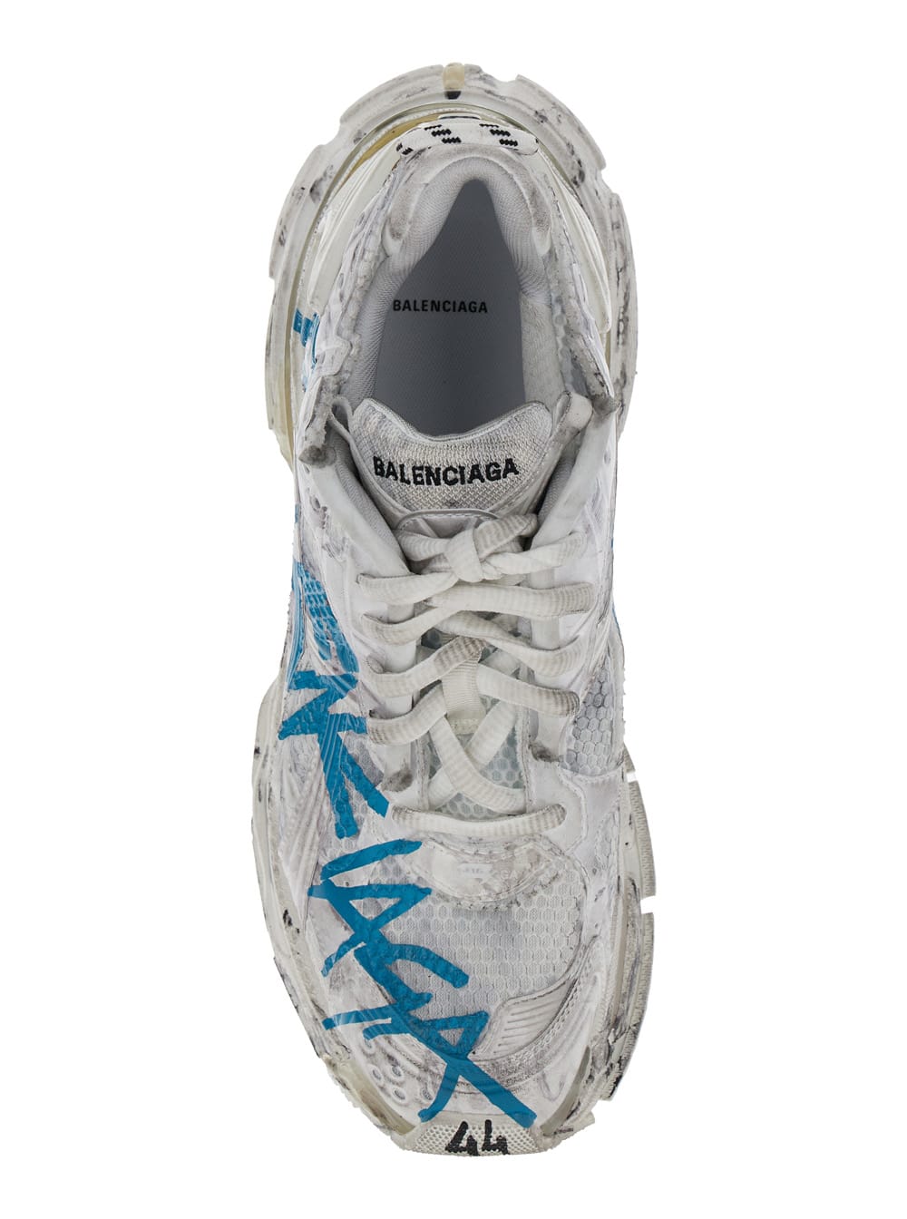 Shop Balenciaga Graffiti White And Blue Runner Sneakers In Mesh And Nylon Man