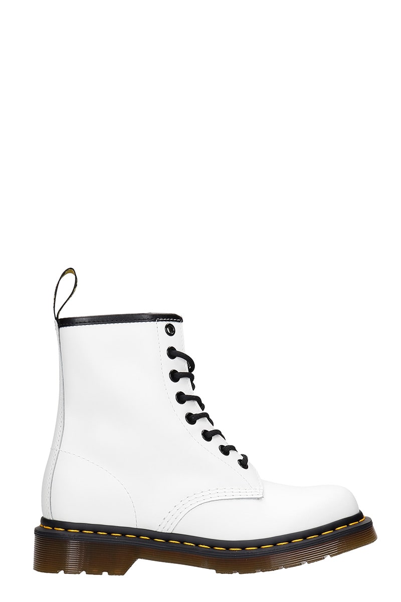 Dr. Martens' 1460 Combat Boots In White Leather In Smooth White