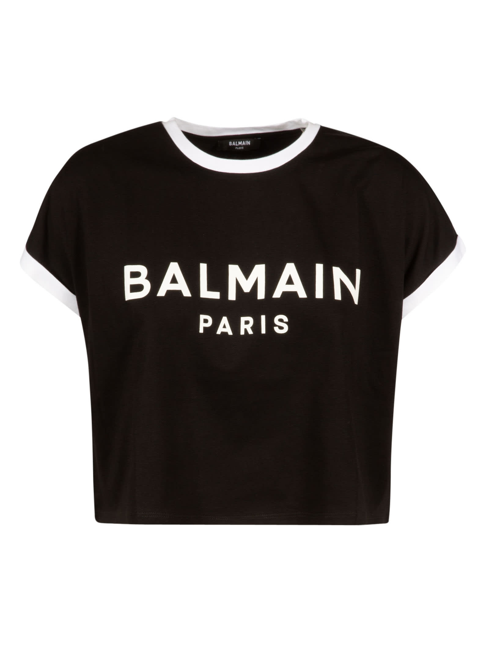 Balmain Cropped Length Logo Print T-shirt