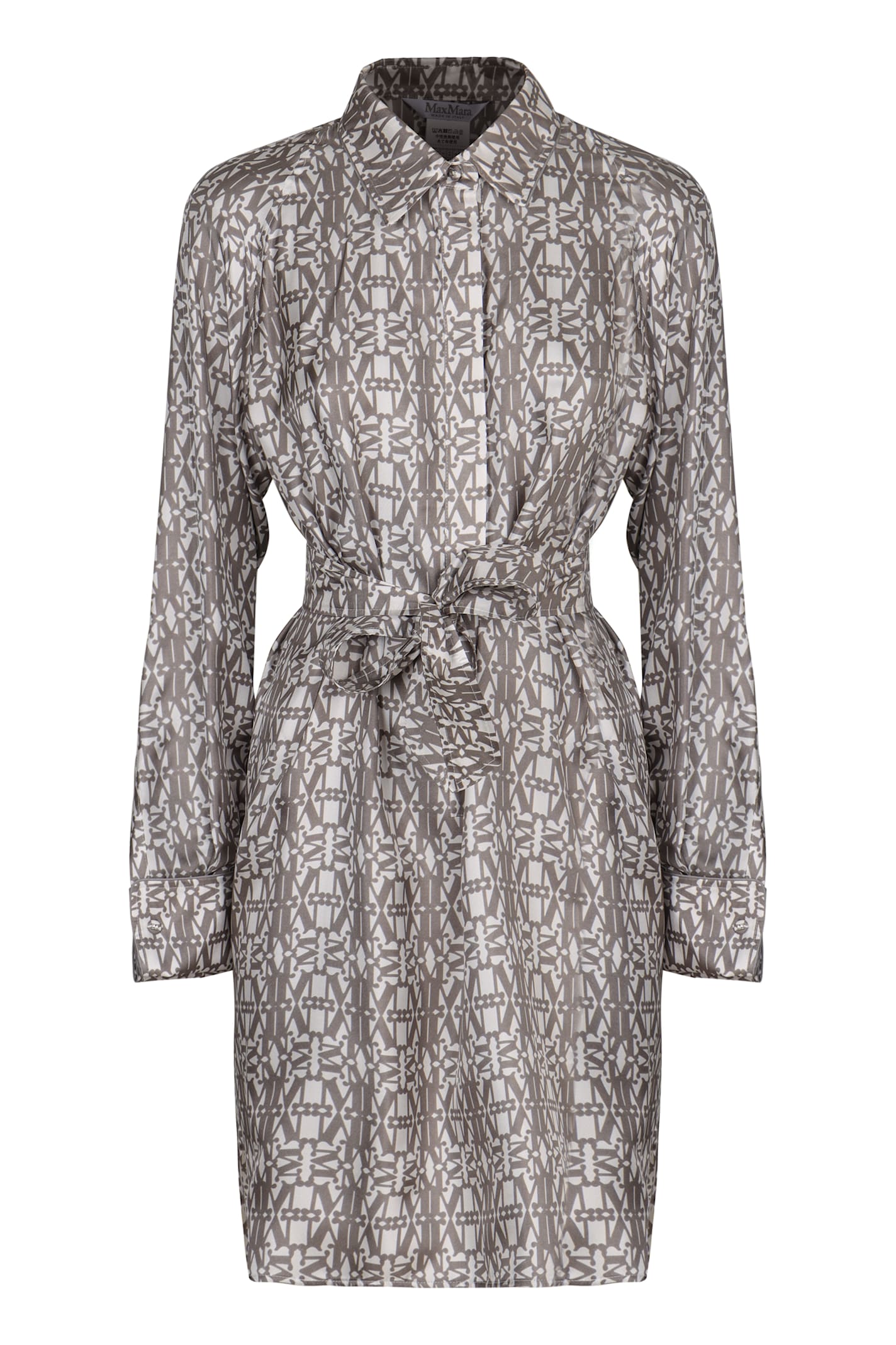 Max Mara Printed Silk Chemisier Dress In Gray