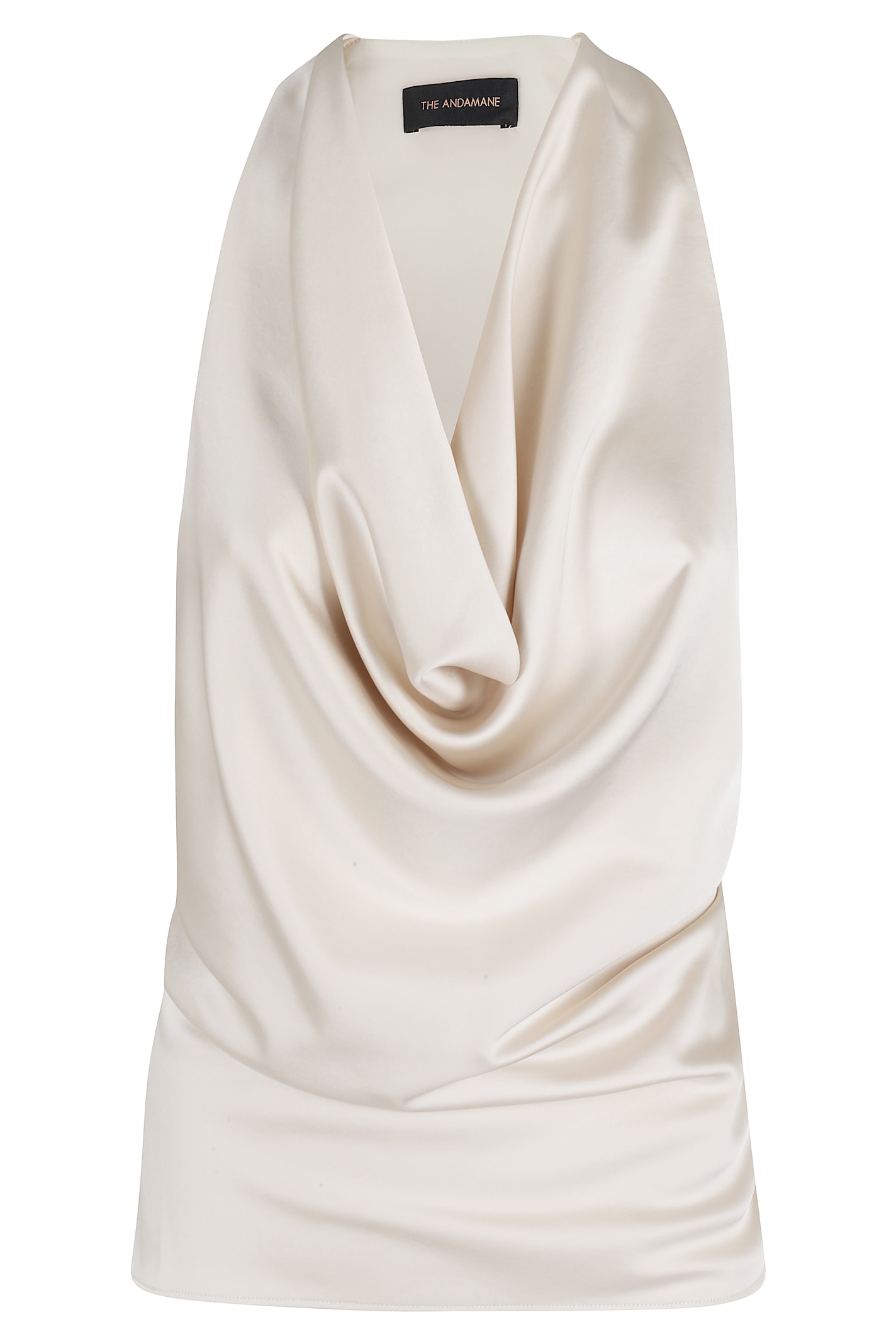 The Andamane Liquid Satin Racerback Top With Draped Front In Ivory
