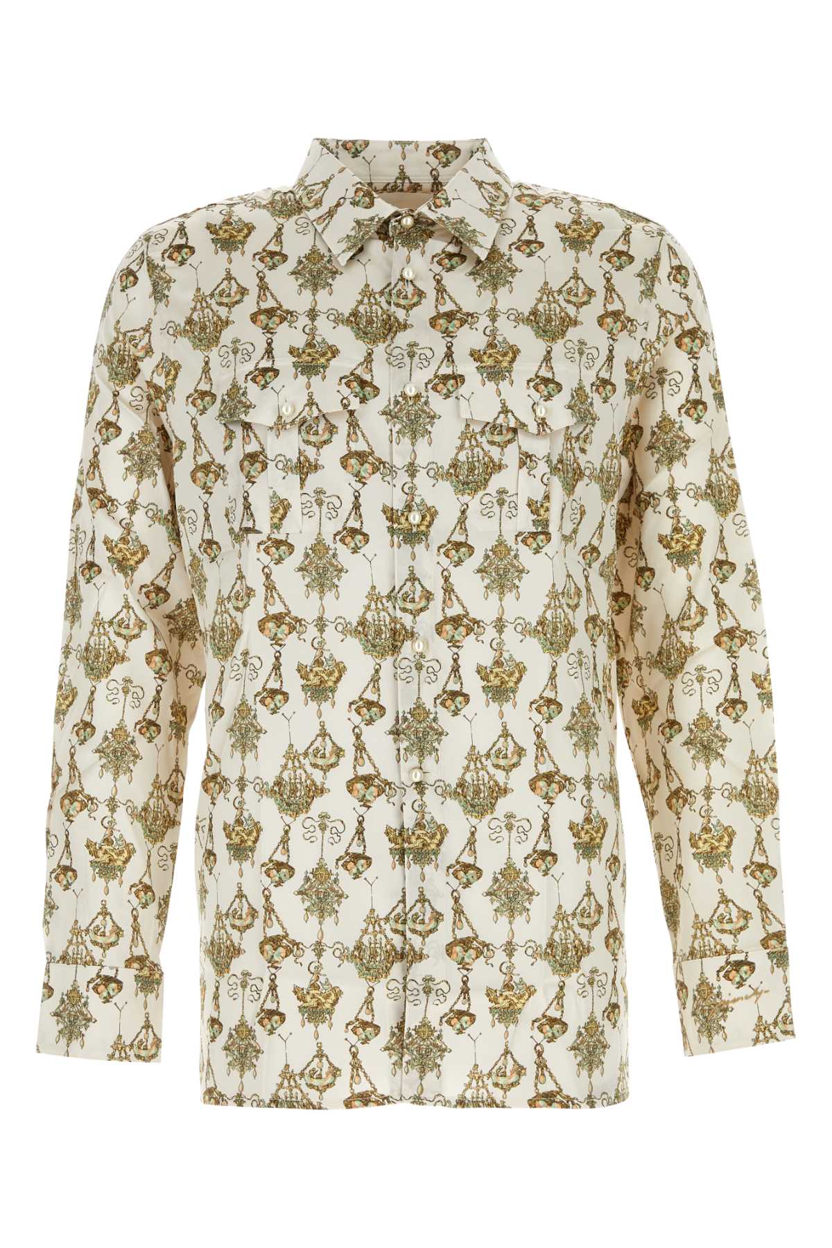 Shop Givenchy Printed Stretch Silk Shirt In Cream/ochre