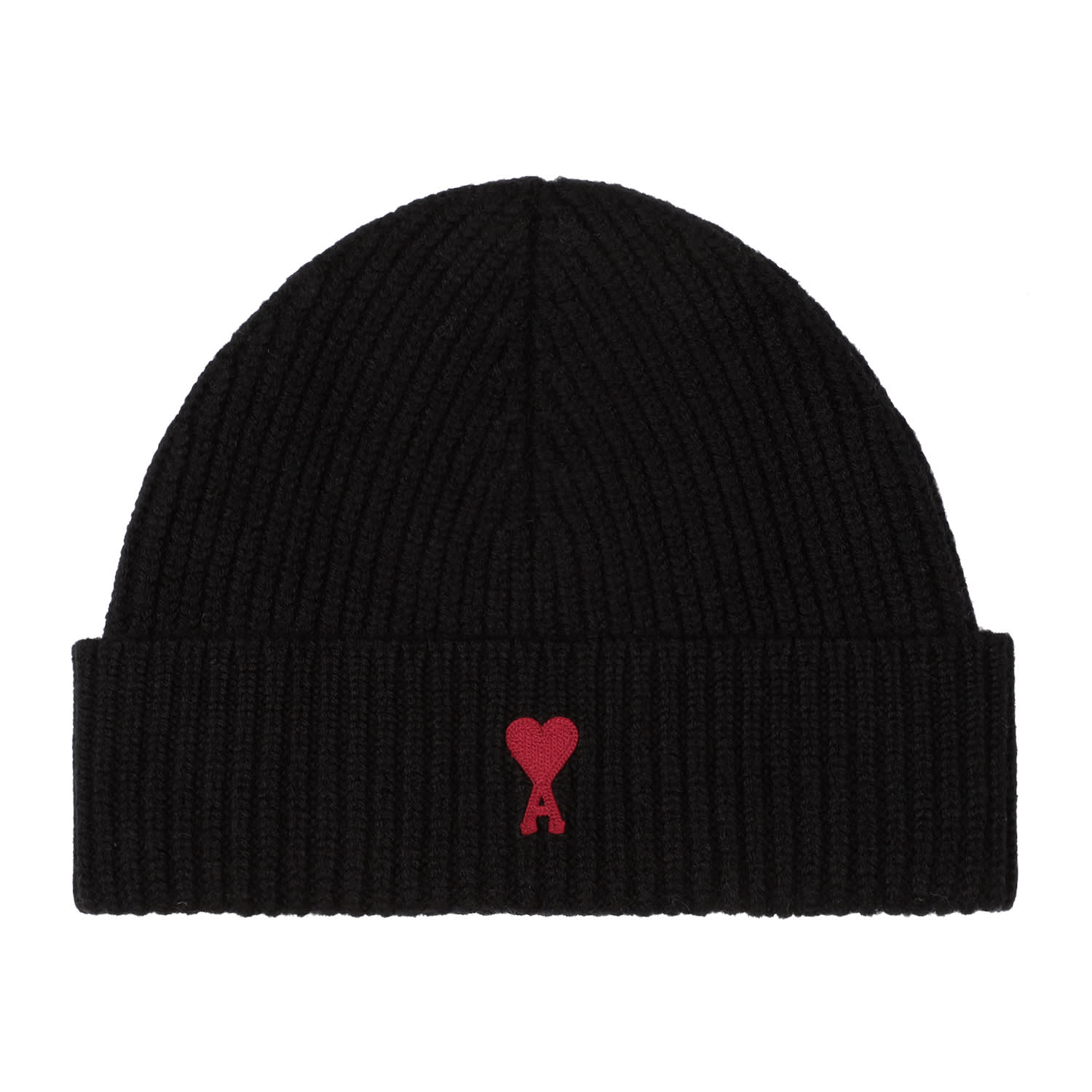 Shop Ami Alexandre Mattiussi Wool De Coeur Beanie In Black Red