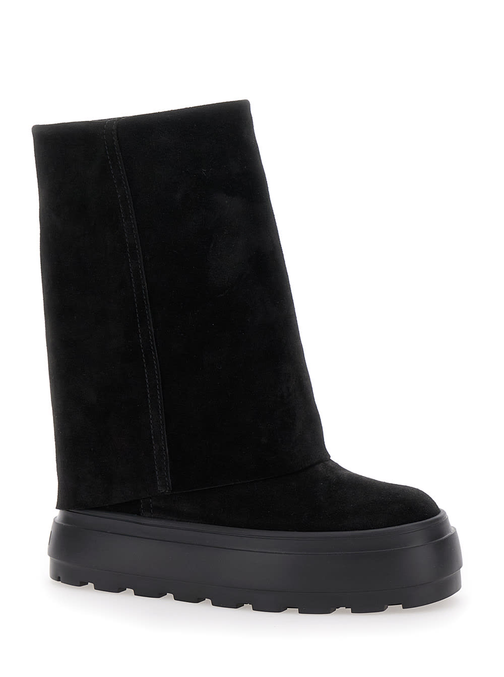 Shop Casadei Black Boots With Turn-up With Platform In Suede Woman