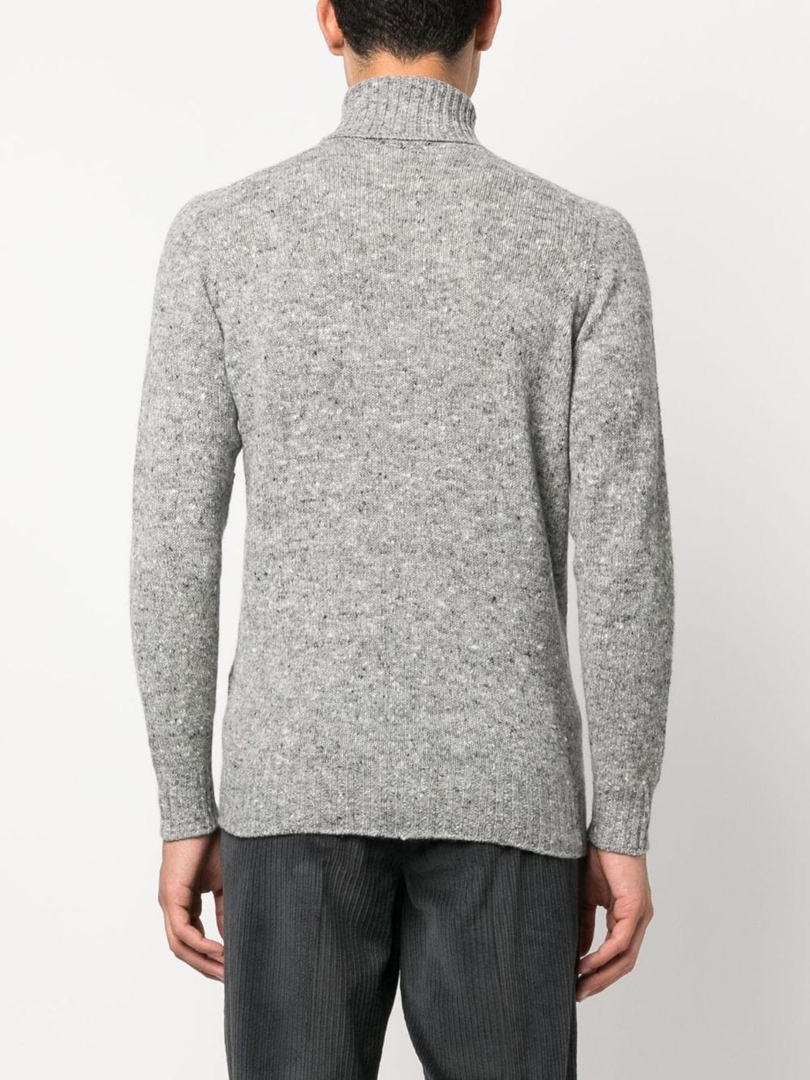 Drumohr Marl Knit Crew Neck Sweater With Ribbed Cuffs In Gray