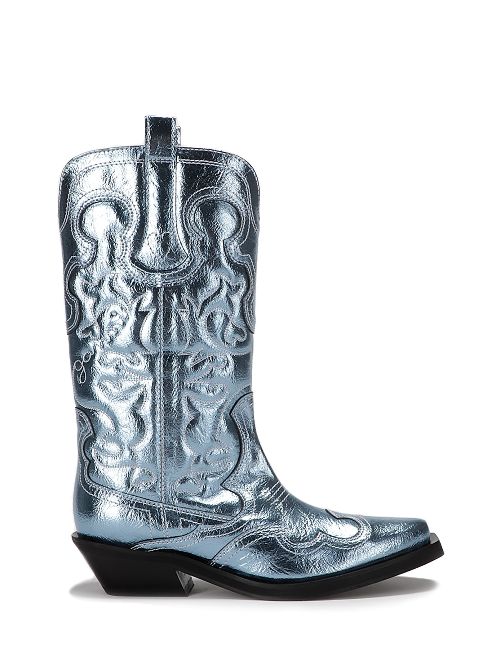 Mid Shaft Embroidered Western Boot Metallic
