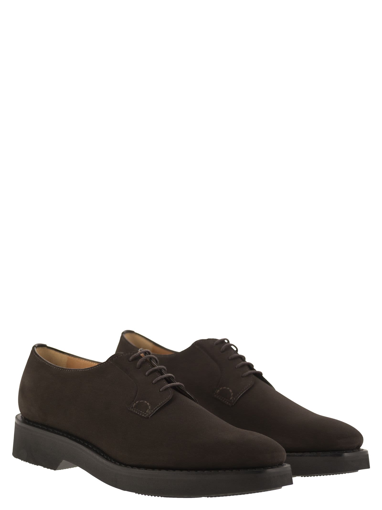 Shop Church's Suede Calfskin Derby In Dark Brown