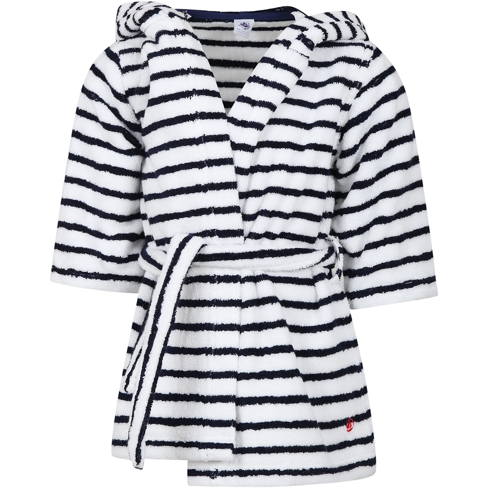 PETIT BATEAU WHITE BATHROBE FOR KIDS WITH STRIPES