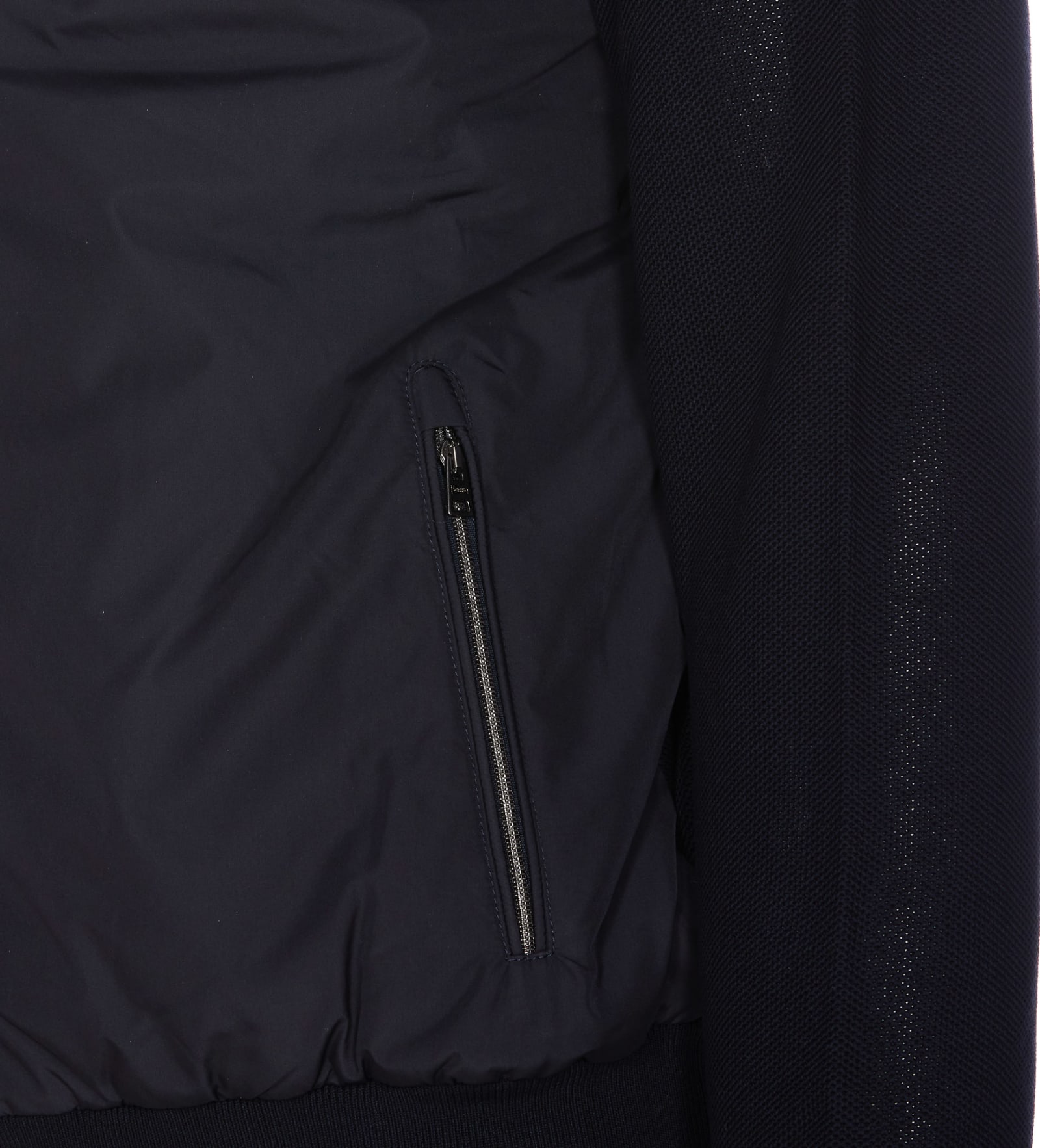 Herno Quilted Knit Hooded Jacket With Side Zip Pockets In Blue