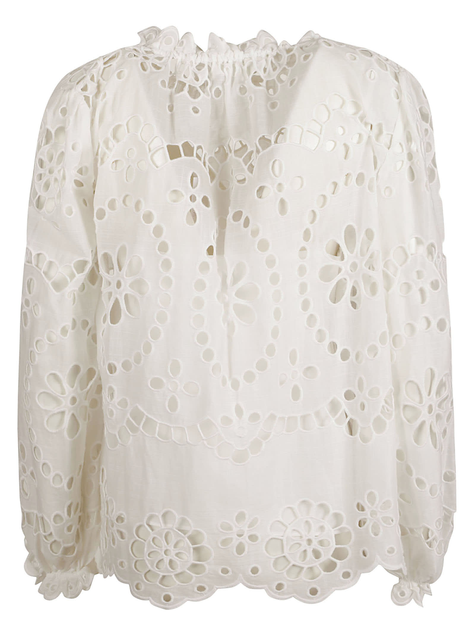 Shop Zimmermann Lexi Embroidered Blouse In Ivory