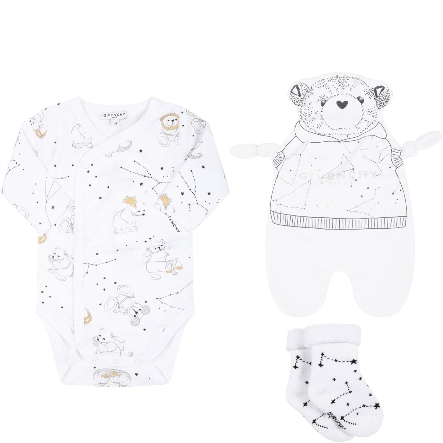 Givenchy White Set For Babykids With Logo And Constellations