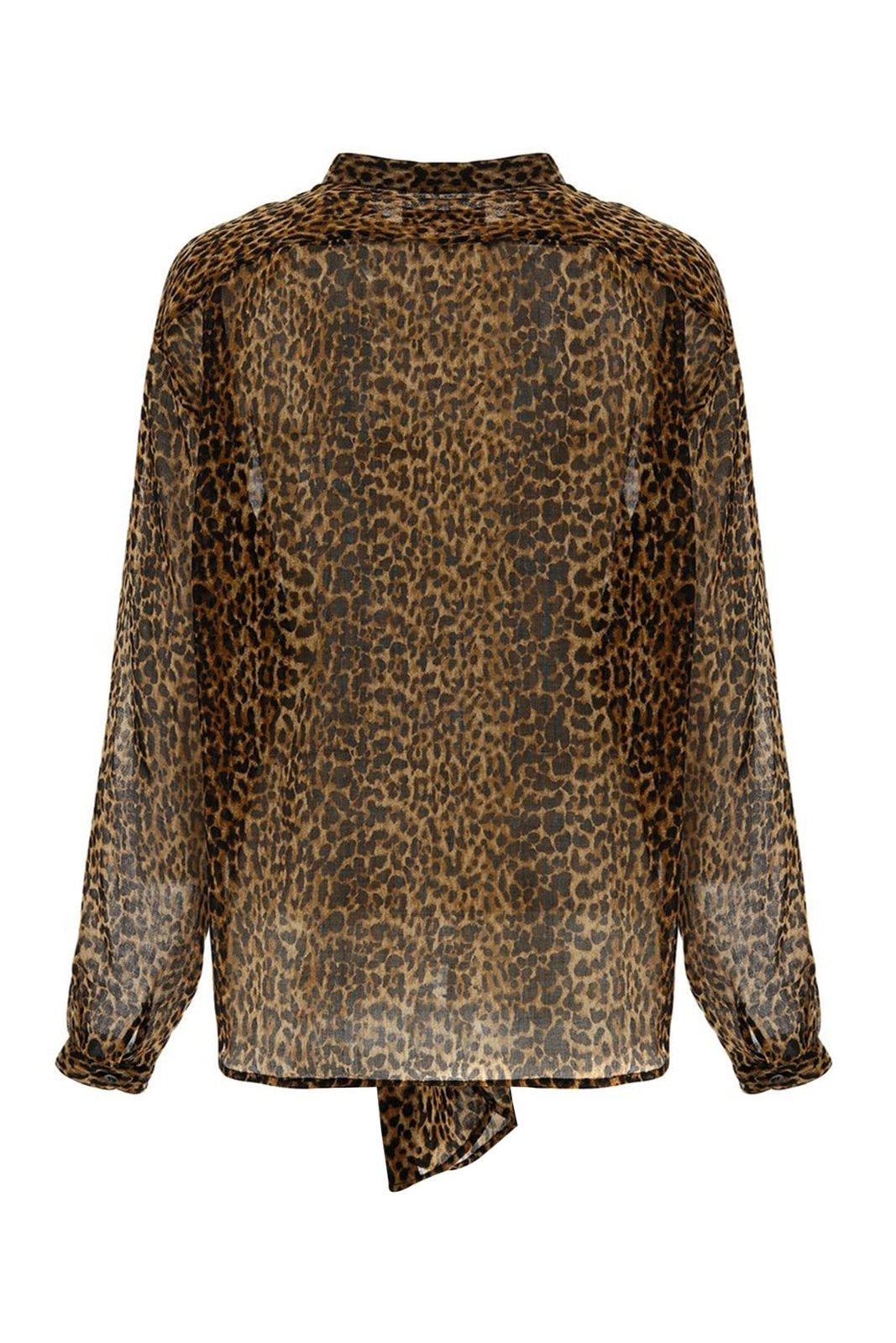 Saint Laurent Leopard Print Sheer Shirt In Animalier