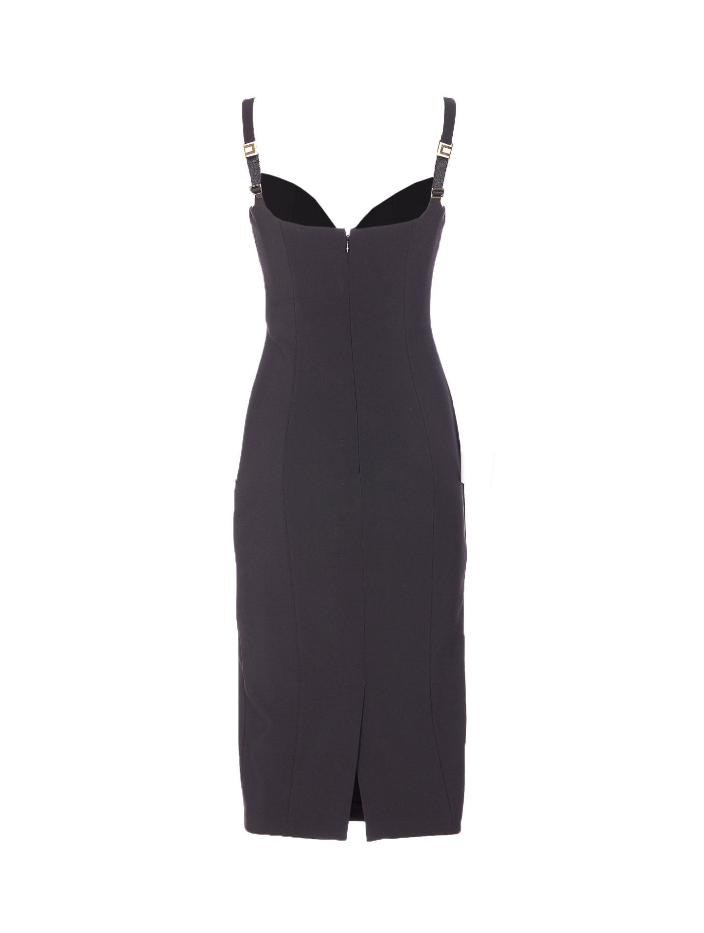 Elisabetta Franchi Fitted Dress With Adjustable Shoulder Straps In Black