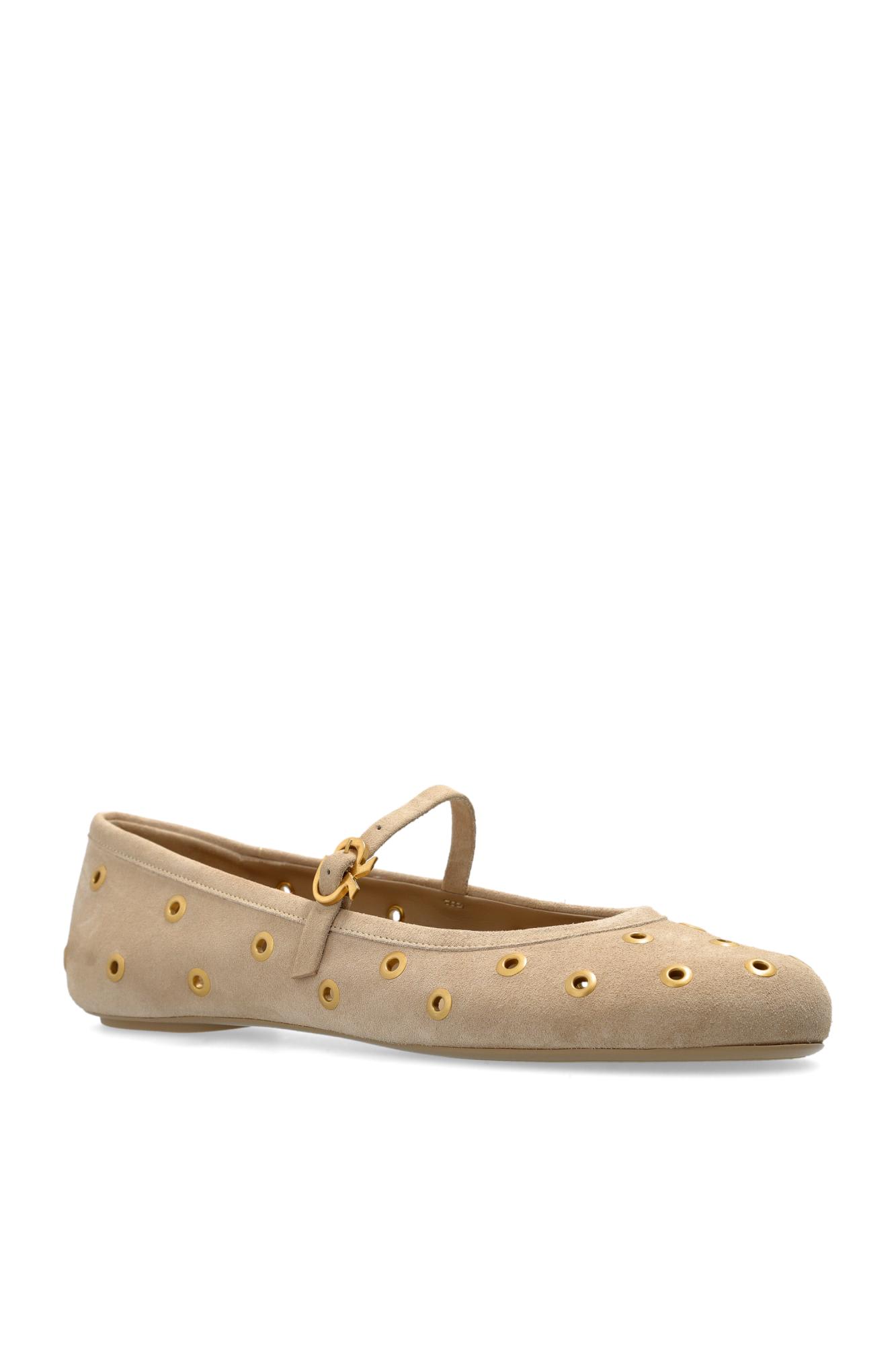 Gianvito Rossi Grommet-embellished Suede Ballet Flats In Sand Sand