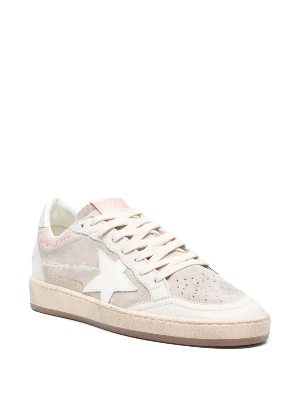 Golden Goose Ballstar Suede Upper Leather Toe Star And Spur Laminated Heel Shoes In Nacreous Cloud White Silver Platinum