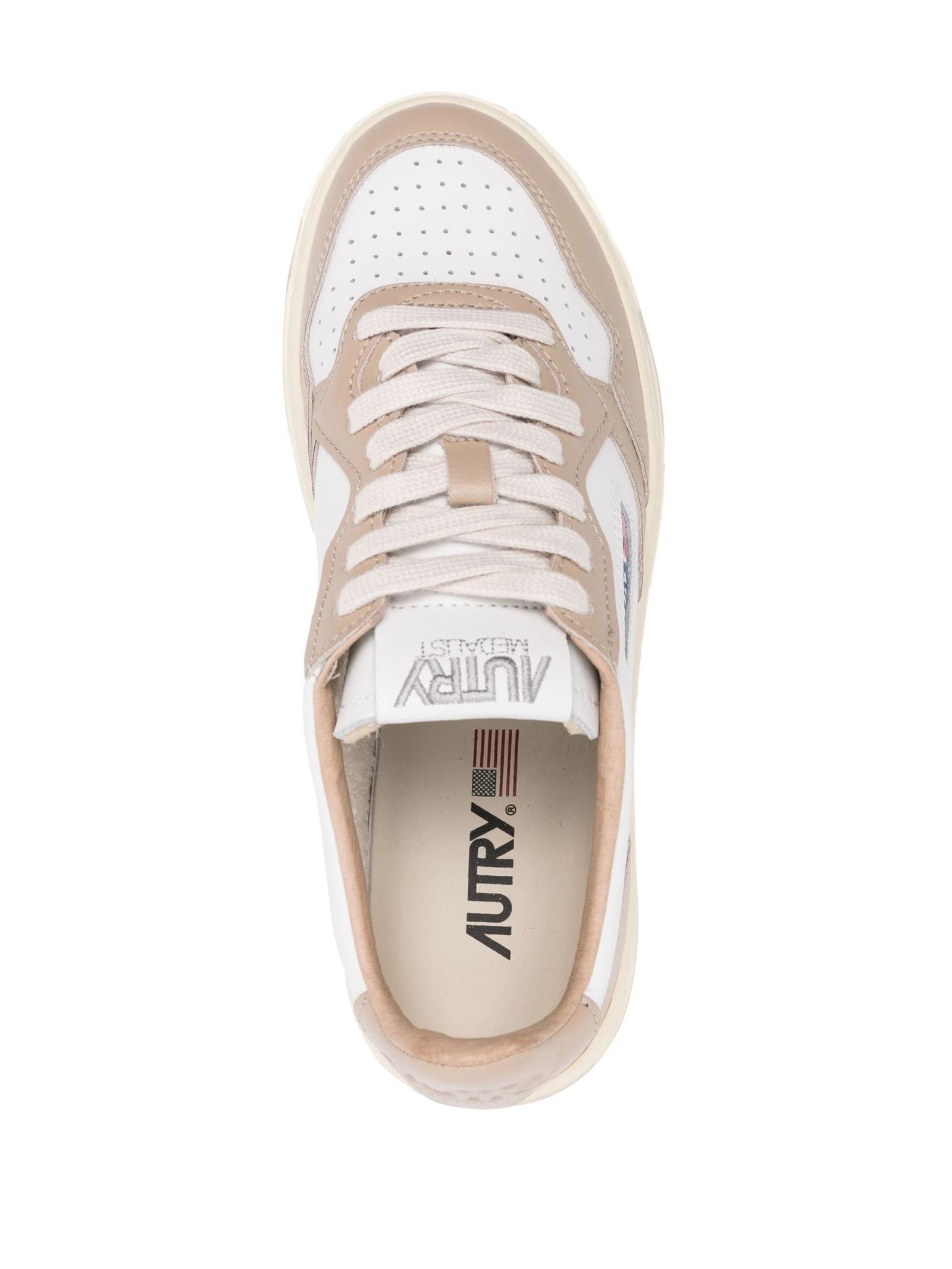 Shop Autry White And Pepper Leather Medalist Low Sneakers In Brown