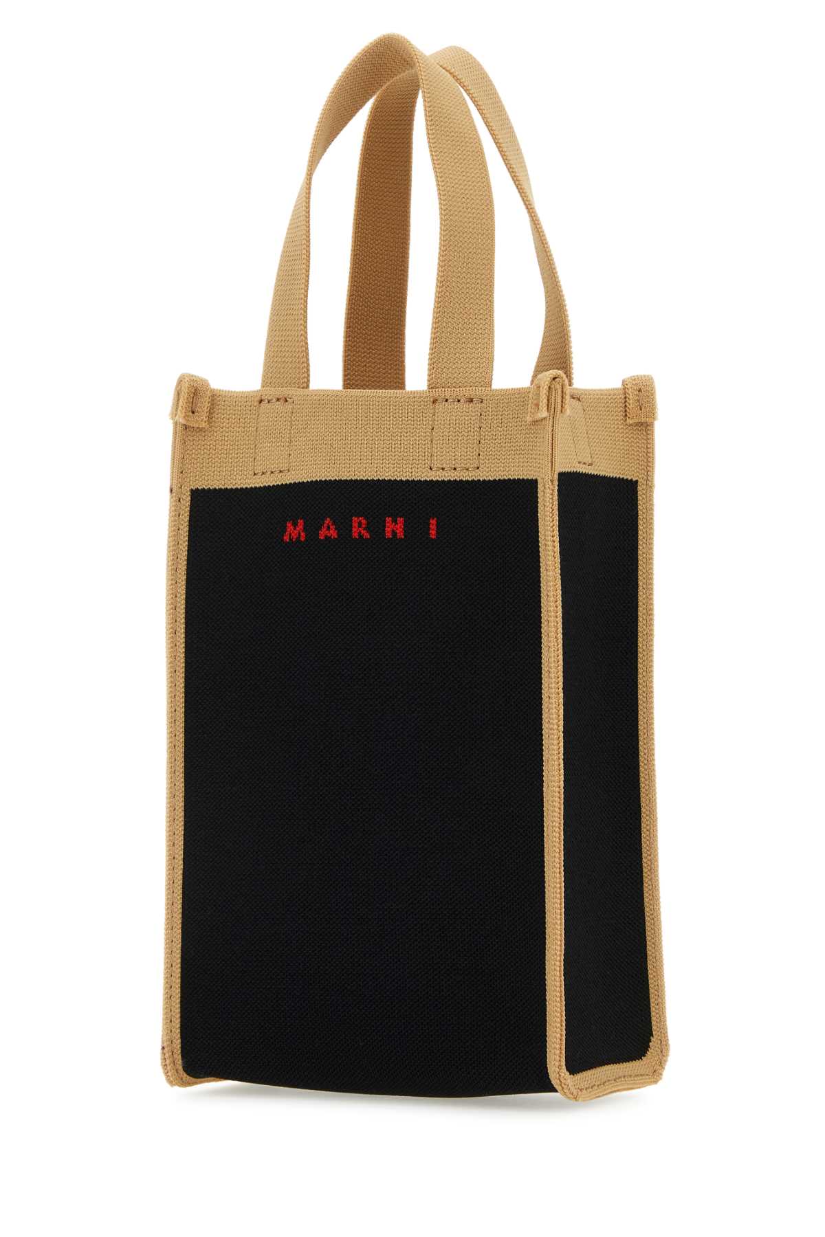 Marni Two-tone Jacquard Mini Crossbody Bag In Blacksilkwhitered