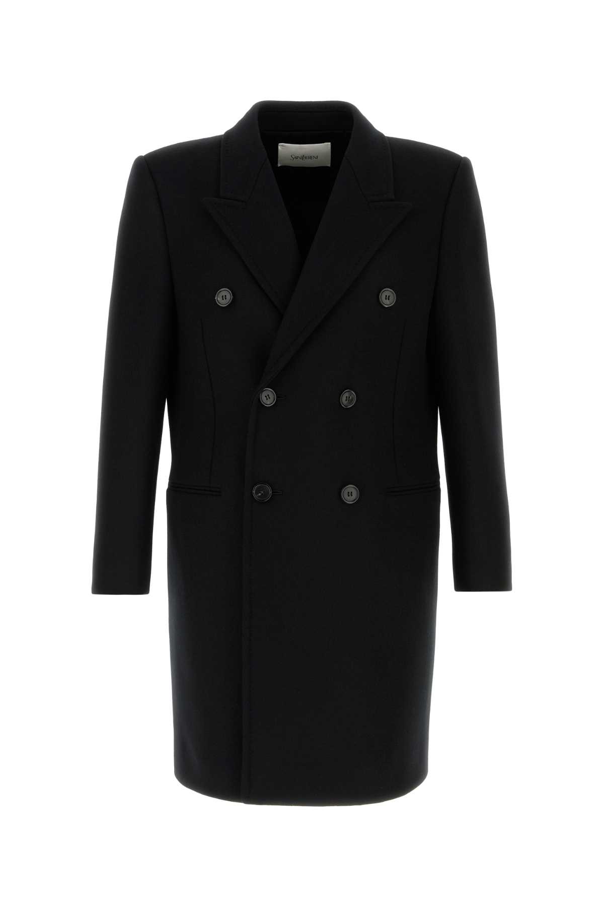 Shop Saint Laurent Black Wool Coat In Noir