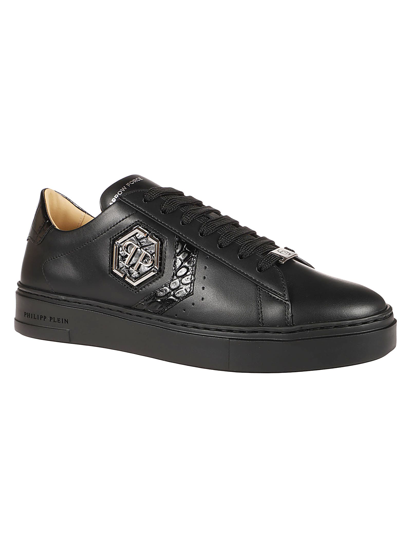 Shop Philipp Plein Hexagon Low Top Sneakers In Black/black