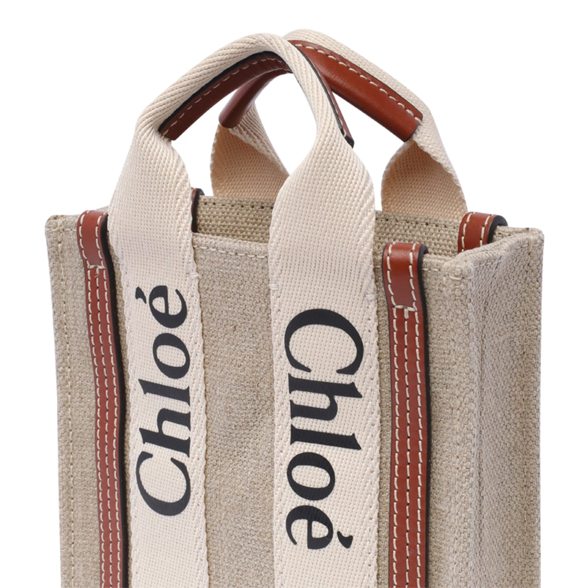 Shop Chloé Mini Woody North South Tote Bag In Beige