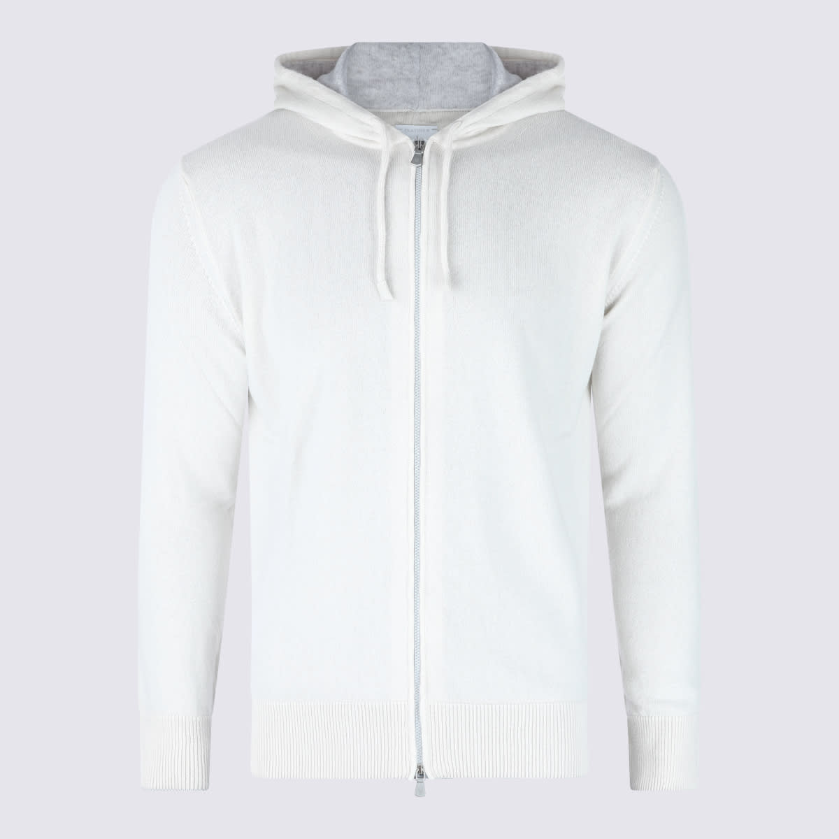 Eleventy Crewneck Drawstring Hood Ribbed Sweater In White