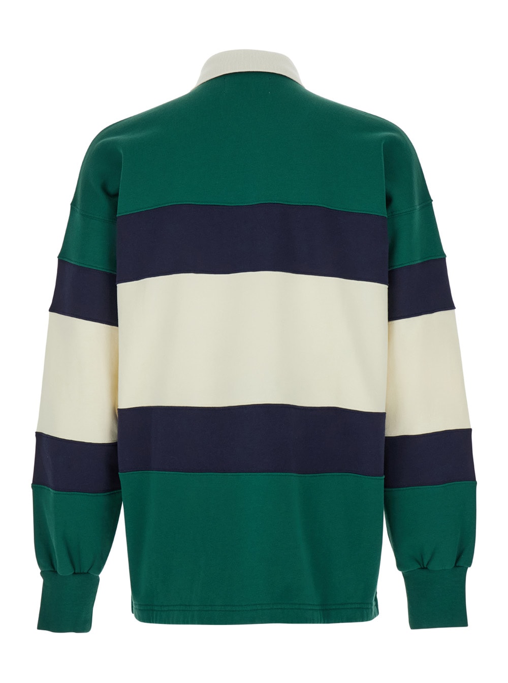 Shop Autry Green Long Sleeve Striped Polo Shirt With Logo In Fabric Man