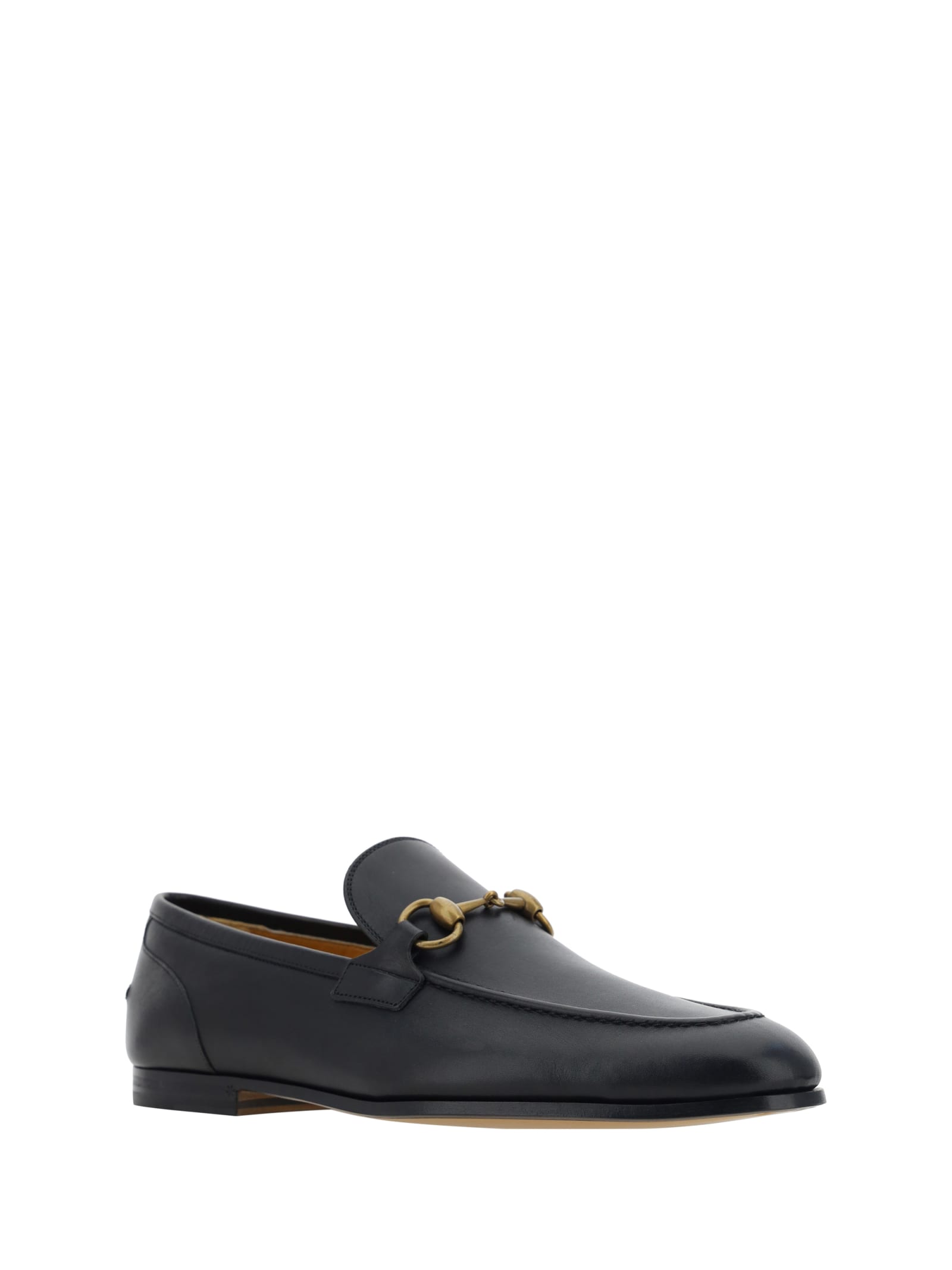 Gucci Women Black Calf Leather Moc Stitching Signature Horsebit Detail Almond Toe Slip-on Style Bran In Black