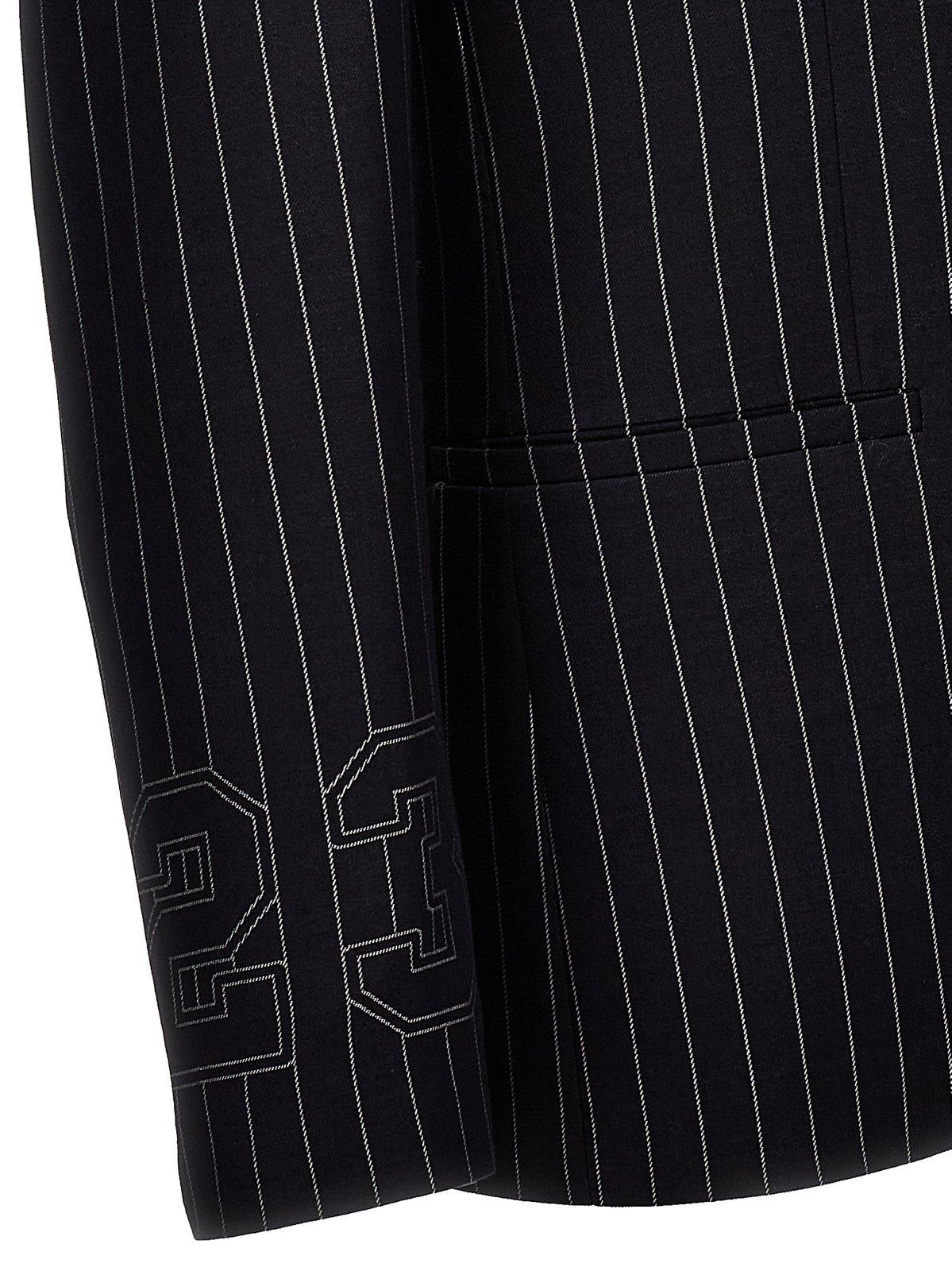 Shop Off-white 23-print Pinstriped Straight Hem Blazer In Blue