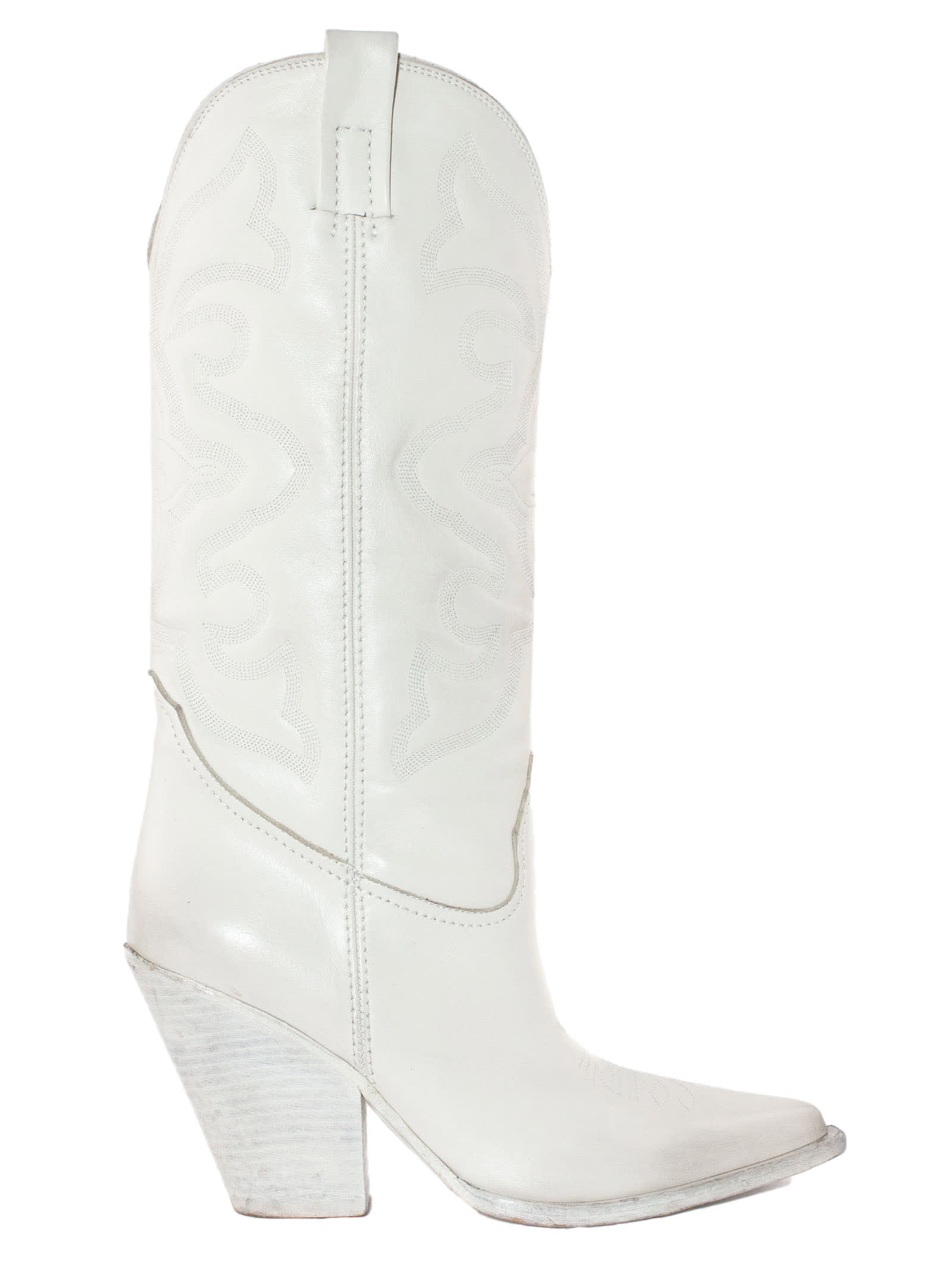 Elena Iachi White Leather Texan Boot