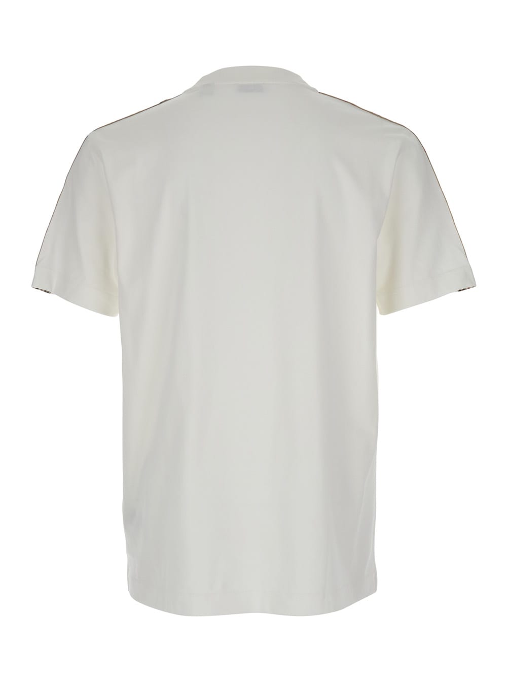 Burberry White Crewneck T-shirt With Check Motif On The Sleeve And Ekd Logo Embroidery On The Front In Cotton In White