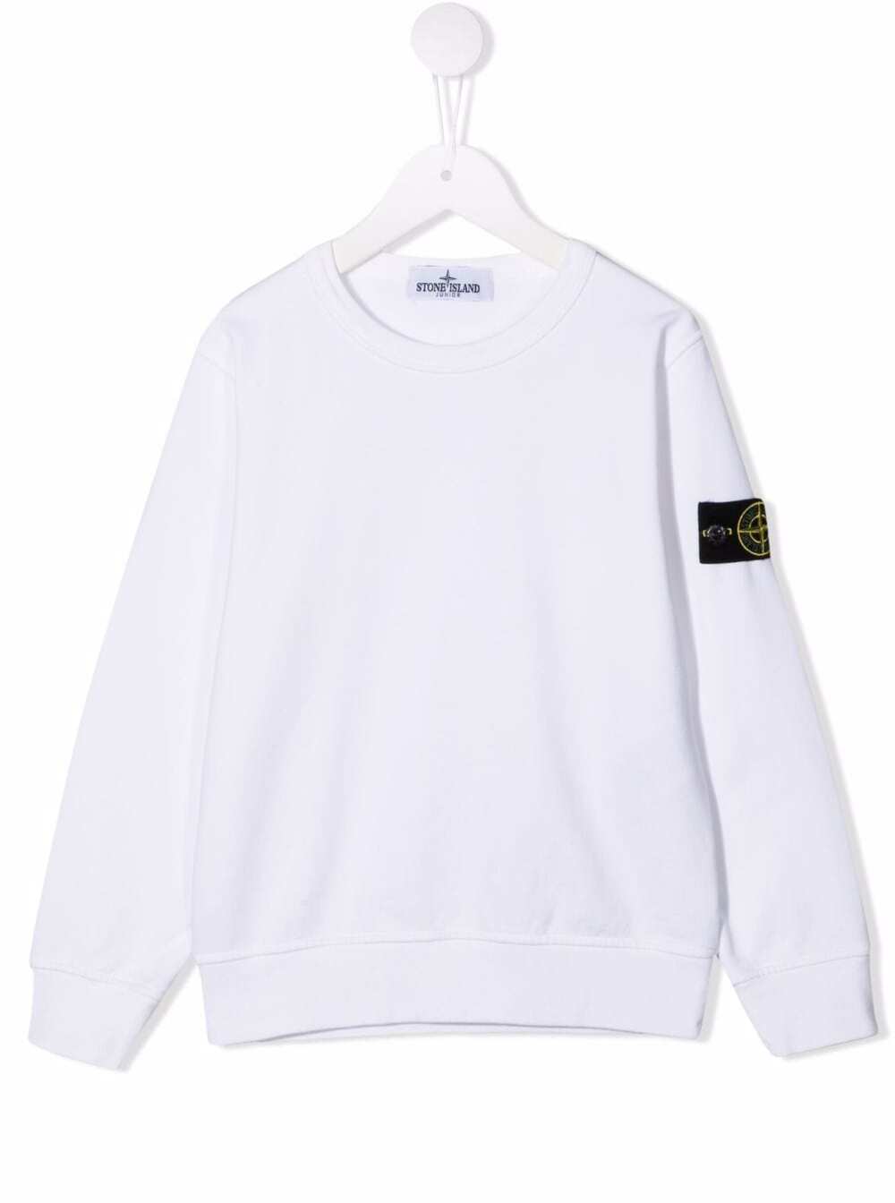 Stone Island Junior White Cotton Sweatshirt With Logo