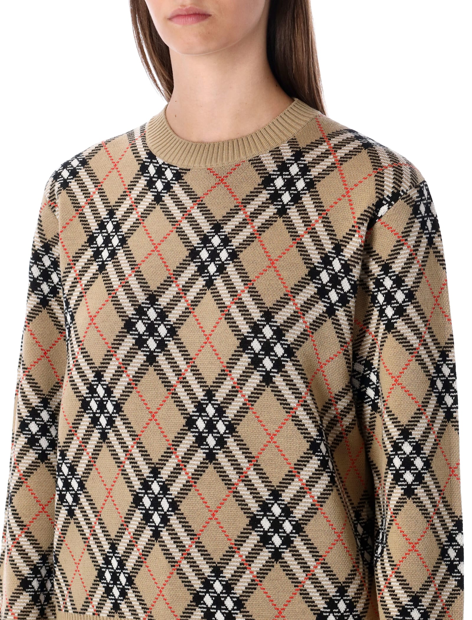 Burberry London Wool Blend Check Sweater In Sand