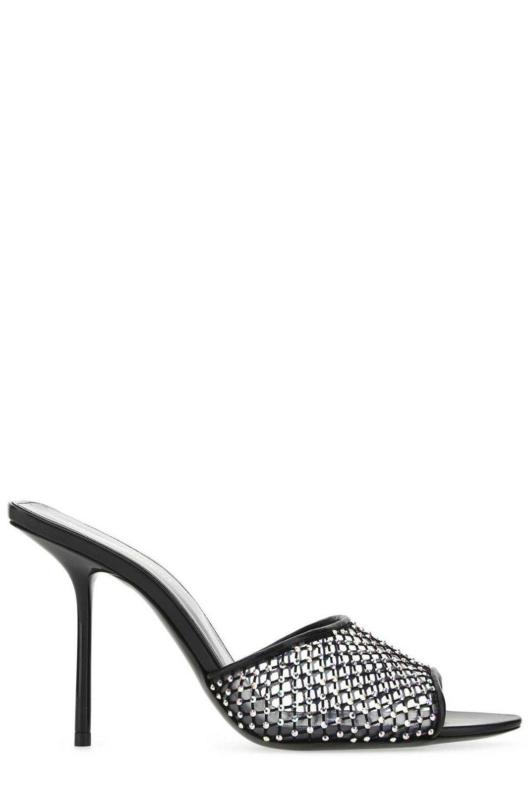 Saint Laurent Logo Printed Embellished Slip-on Mules In Nero