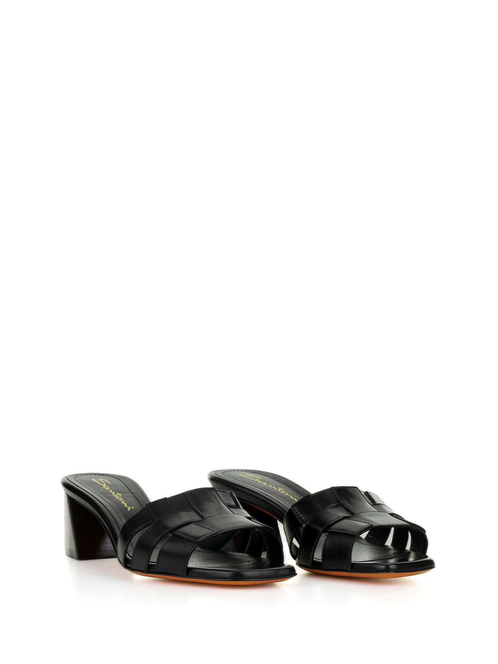 Shop Santoni Black Leather Slipper With Heel