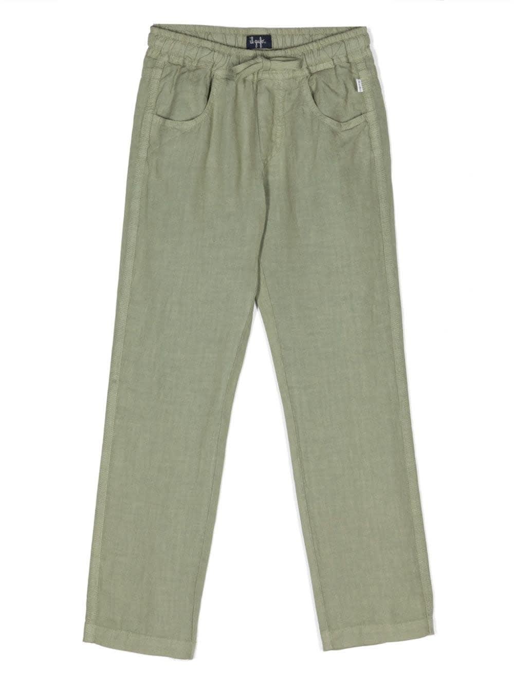 Shop Il Gufo Sage Green Linen Trousers With Drawstring