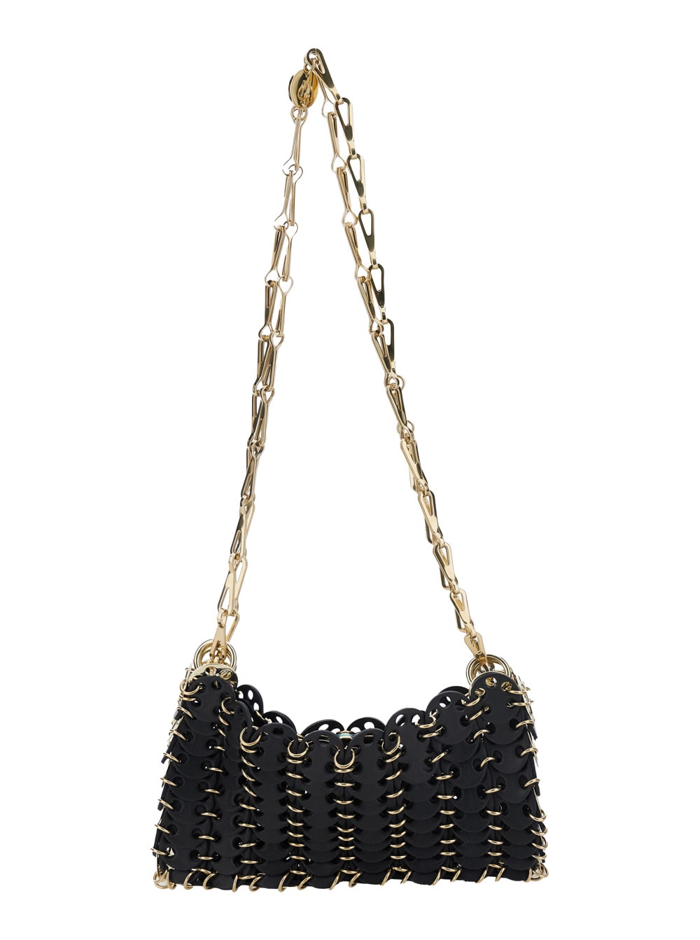 Rabanne Black Shoulder Bag With Two Chain-link Shoulder Straps And Logo Engraved Discs In Leather Woman In Black