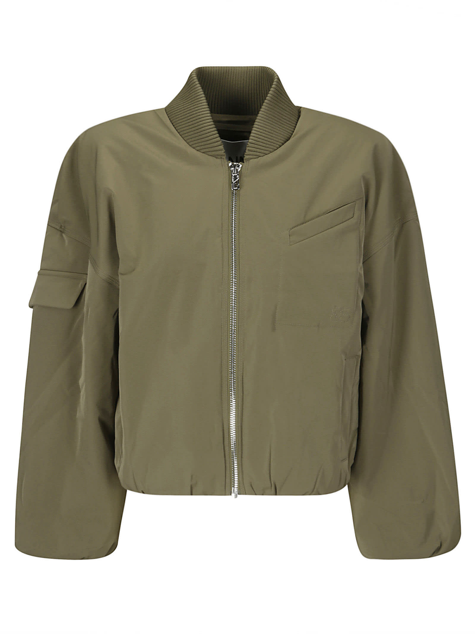 Shop Ganni Light Twill Oversized Short Bomber Jacket In Kalamata