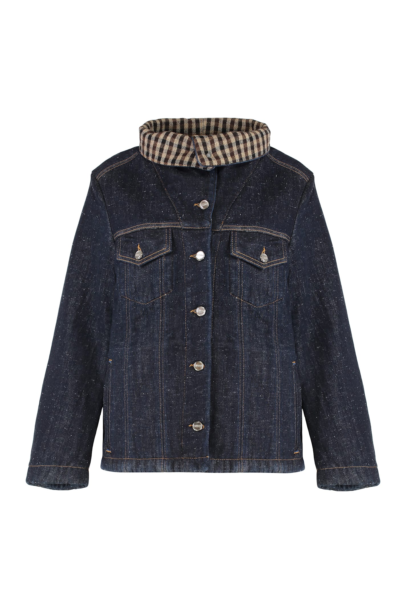 Ganni Bonded Denim Jacket Stitch Detailing In Blue