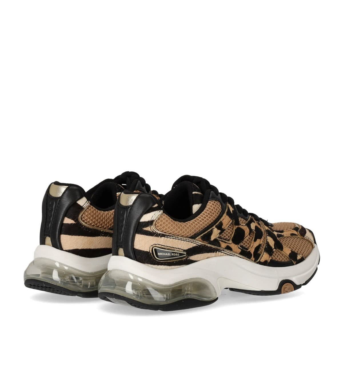 Shop Michael Kors Leopard Printed Kit Extreme Mesh Trainers In Beige