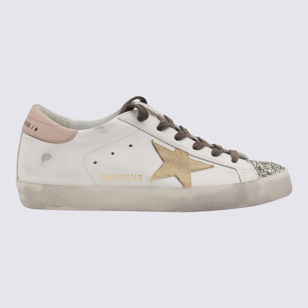 Shop Golden Goose White And Beige Leather Super Star Sneakers In White/platinum/yellow/pink