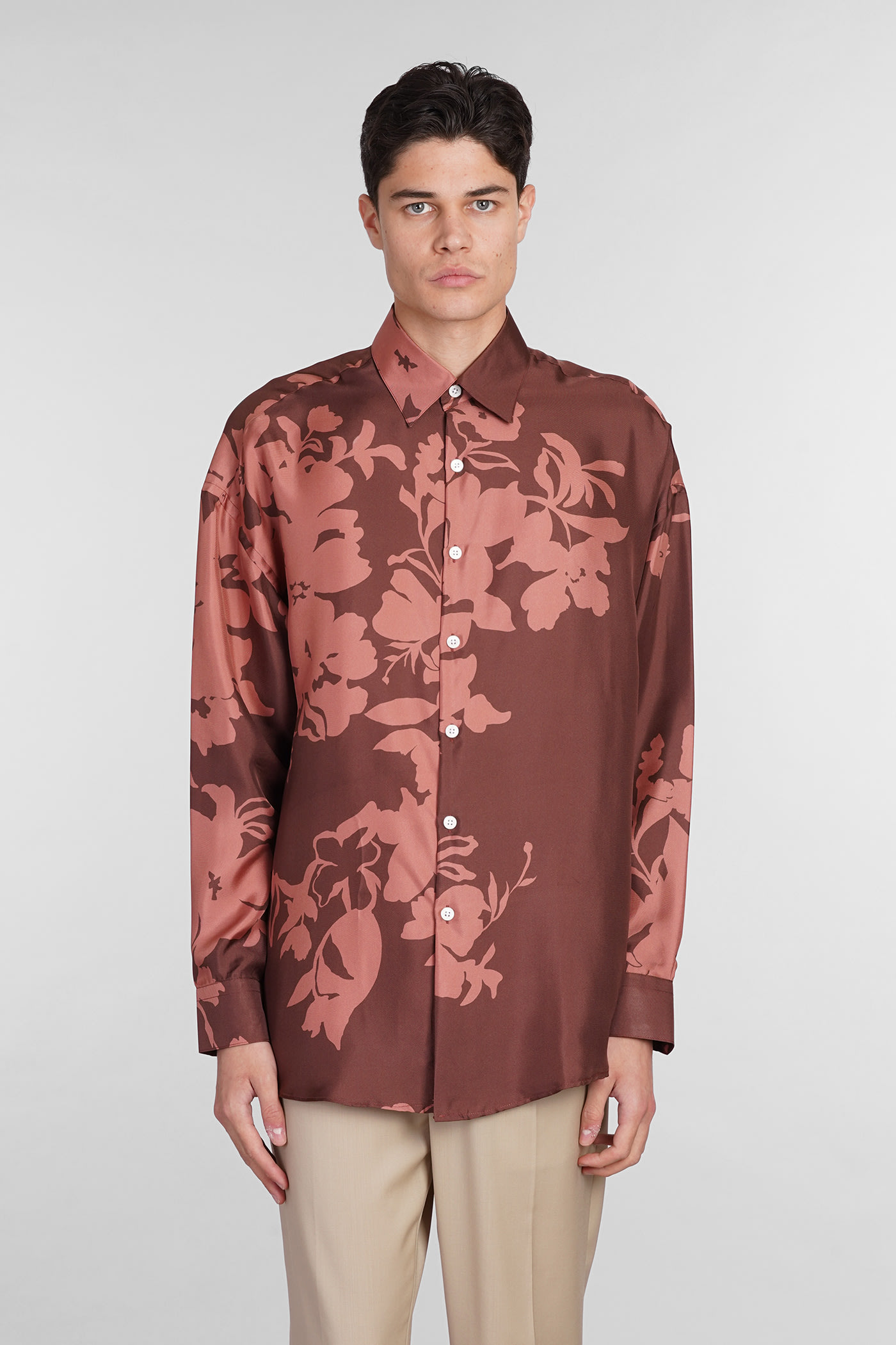 Valentino Shirt In Brown Silk